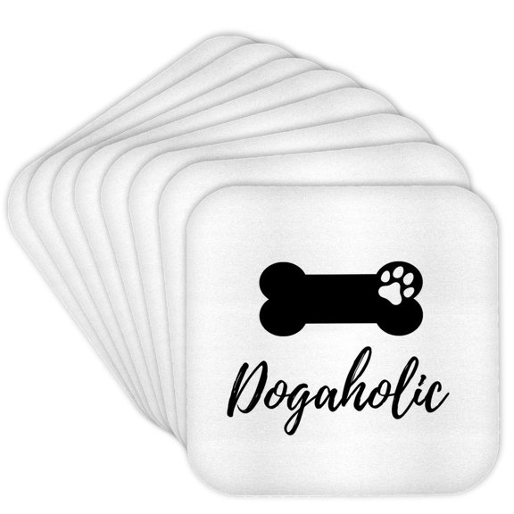 3drose, Cute Quotes About Pet with a Text of Dogaholic, Set of 8 Coasters - Cork
