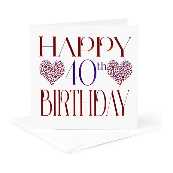 3drose, Cute Red Hearts Happy 40th Birthday, 1 Greeting Card with Envelope