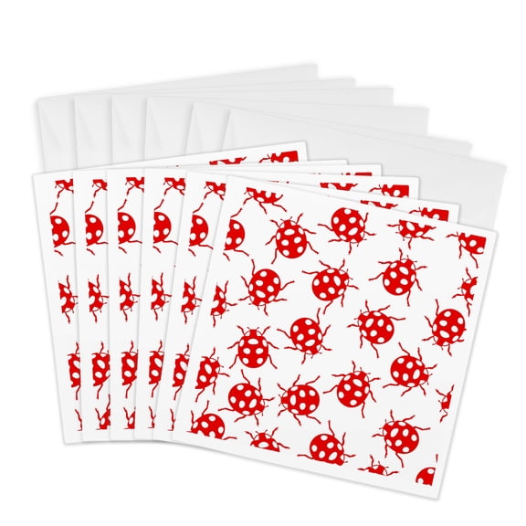 3drose, Cute Red and White Ladybug Pattern, 6 Greeting Cards with Envelopes