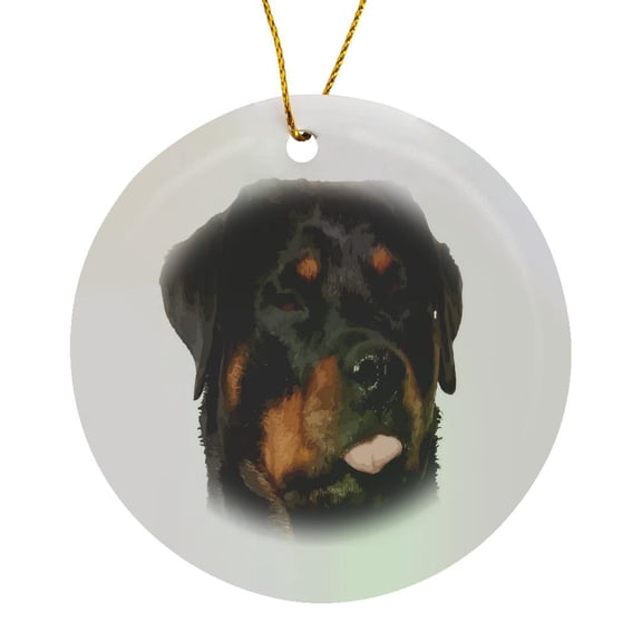 3drose, Cute Rottweiler with Tongue Out, Circle Porcelain Ornament