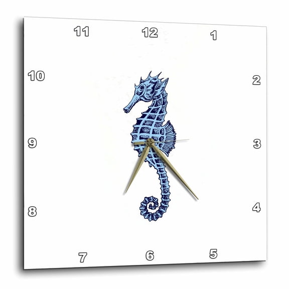 3drose, Cute Seahorse Tattoo Style in Blue and Gray, 15x15 Wall Clock