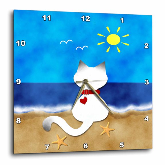 3drose, Cute Siamese Kitty Cat Summer Beach Time Fun, 13x13 Wall Clock