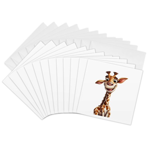 3drose, Cute Silly Smiling Giraffe Illustration, 12 Greeting Cards with Envelopes