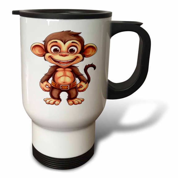 3drose, Cute Silly Smiling Monkey with a Belt Illustration, 14oz Stainless Steel Travel Mug