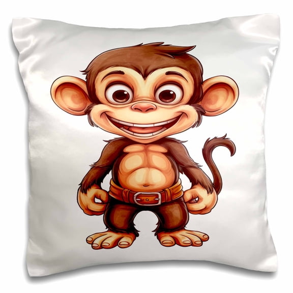 3drose, Cute Silly Smiling Monkey with a Belt Illustration, 16x16 inch Pillow Case