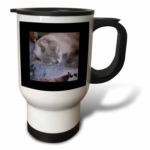 3drose, Cute Sleeping Grey White Siamese Cat Photo, 14oz Stainless Steel Travel Mug