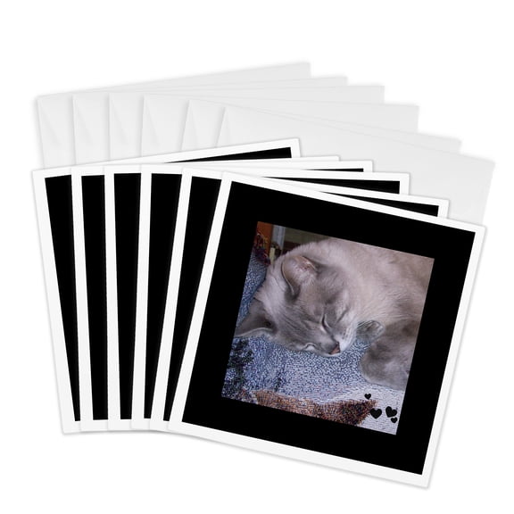 3drose, Cute Sleeping Grey White Siamese Cat Photo, 6 Greeting Cards with Envelopes