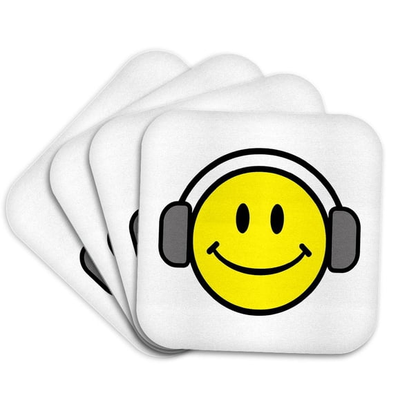 3drose, Cute Smiling Face with Headphones, Set of 4 Coasters - Soft