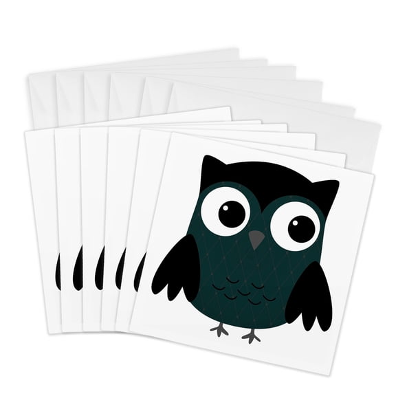 3drose, Cute Steel Blue Diamond Patterned Owl, 6 Greeting Cards with Envelopes