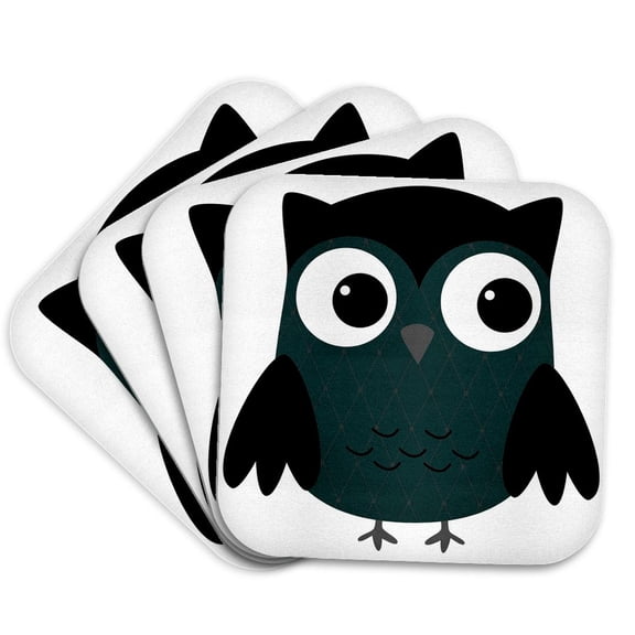 3drose, Cute Steel Blue Diamond Patterned Owl, Set of 4 Coasters - Cork