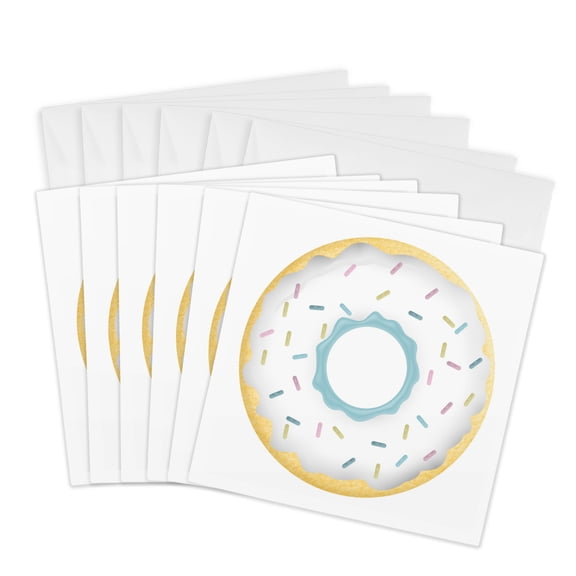 3drose, Cute Vanilla Sprinkle Donut Illustration, 6 Greeting Cards with Envelopes