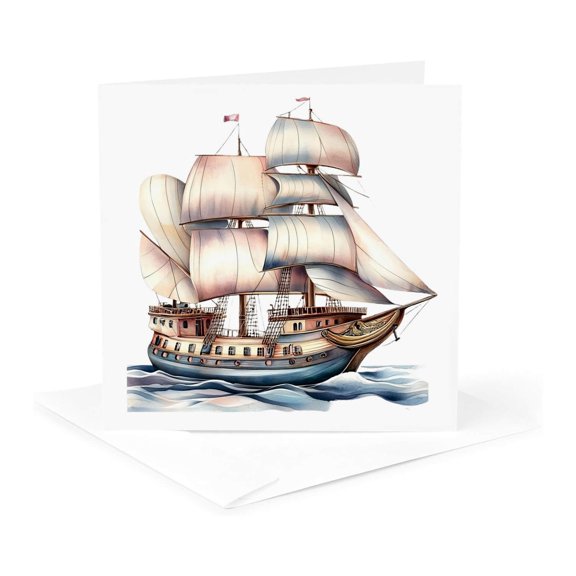3drose, Cute Vintage Ship on the Ocean, 1 Greeting Card with Envelope