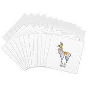 3drose, Cute Watercolor Illustration Llama with Typography - La La Lama, 12 Greeting Cards with Envelopes