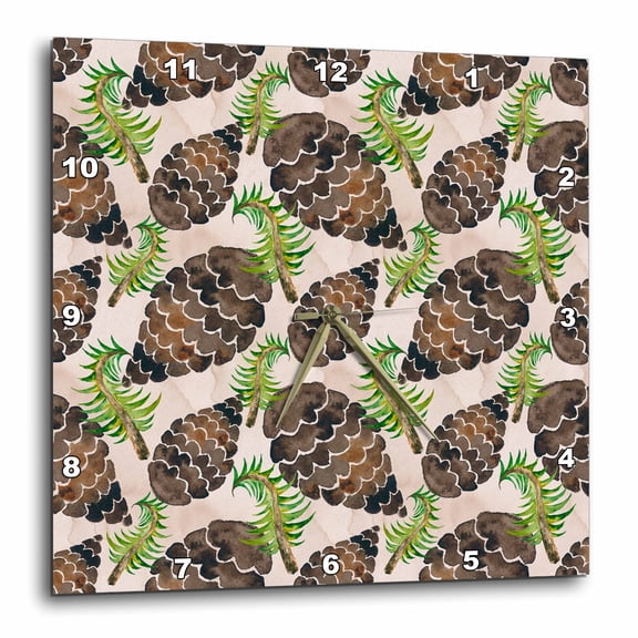 3drose, Cute Watercolor Pinecones Pattern, 10x10 Wall Clock