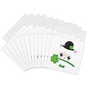 3drose, Cute White Llama Face with a Four Leaf Clover Illustration, 12 Greeting Cards with Envelopes