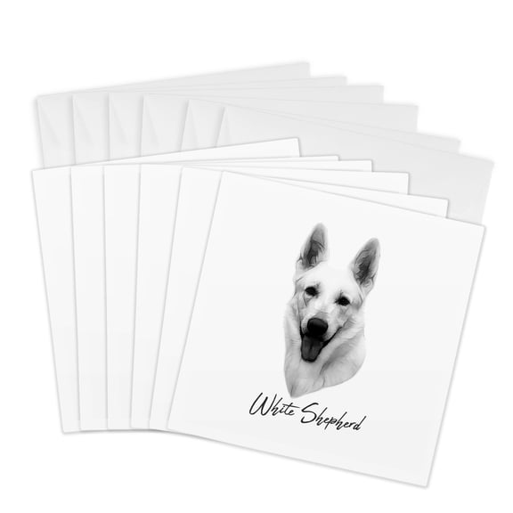 3drose, Cute White Shepherd Dog Portrait. Dog Breed for Lovers, Experts, 6 Greeting Cards with Envelopes
