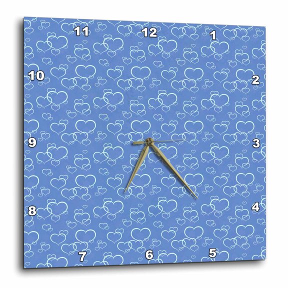 3drose, Cute White and Soft Blue Overlapping Hearts Pattern, 15x15 Wall Clock