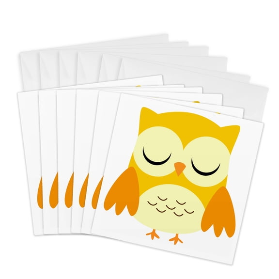 3drose, Cute Yellow Owl, 6 Greeting Cards with Envelopes