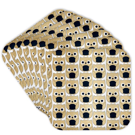 3drose, Cute Yellow and Black Owl Pattern, Set of 8 Coasters - Cork