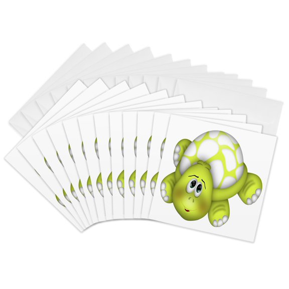 3drose, Cute Yellow and White Turtle Illustration, 12 Greeting Cards with Envelopes