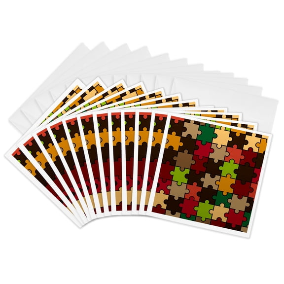 3drose, Cute and Colorful Puzzle Pattern Trendy Background, 12 Greeting Cards with Envelopes
