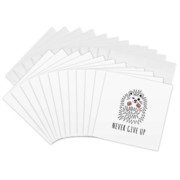 3drose, Cute and Funny Hedgehog Winks, Smiles. Never Give up Positive Text, 12 Greeting Cards with Envelopes