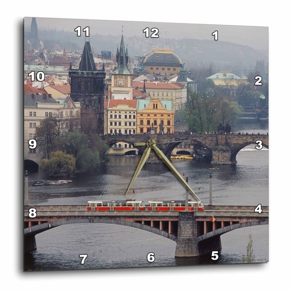 3drose, Czech Republic, Prague, Bridges, Vitava River and the Old Town., 10x10 Wall Clock