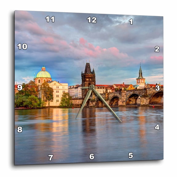 3drose, Czech Republic, Prague. Charles Bridge and Vltava River., 10x10 Wall Clock