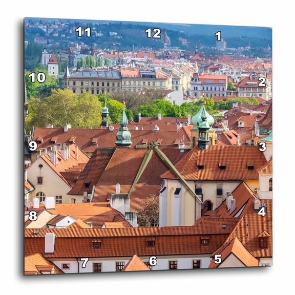 3drose, Czech Republic, Prague. Cityscape of Rooftops., 13x13 Wall Clock