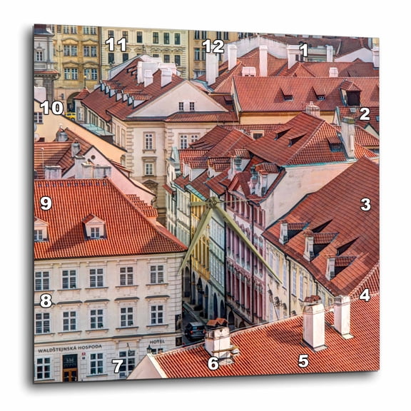 3drose, Czech Republic, Prague. Prague Rooftops as Seen from Above., 13x13 Wall Clock