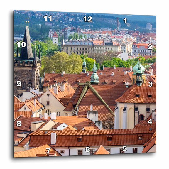 3drose, Czech Republic, Prague. Rooftops as Seen from Above., 13x13 Wall Clock