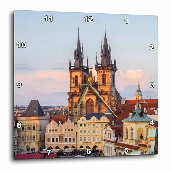 3drose, Czech Republic, Prague. Tyn Church Dominates the Old Town Square., 10x10 Wall Clock