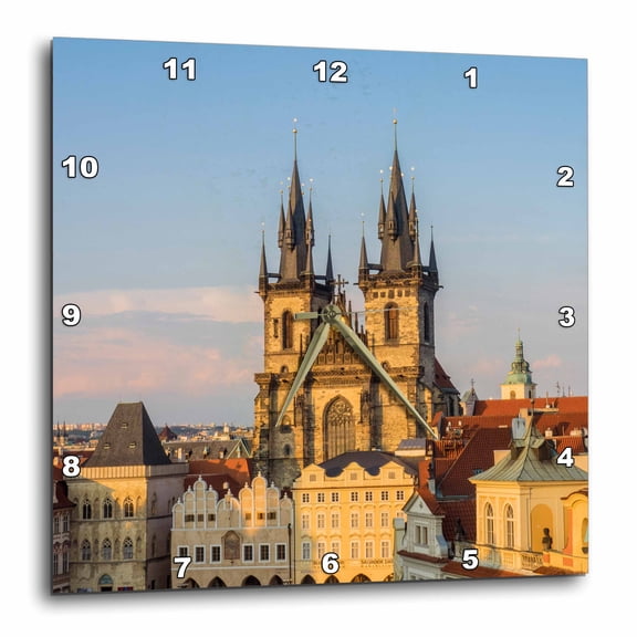 3drose, Czech Republic, Prague. Tyn Church Stands over Old Town Square., 10x10 Wall Clock