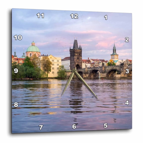 3drose, Czech Republic, Prague. View of the City over the Vltava River., 10x10 Wall Clock