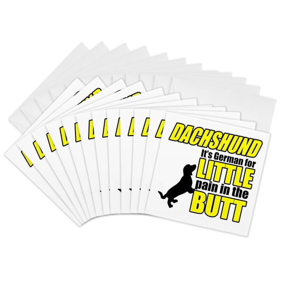 3drose, Dachshund Its German Yellow, 12 Greeting Cards with Envelopes