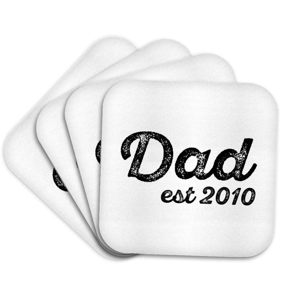 3drose, Dad Established 2010 Distressed Cursive Lettering on White Background., Set of 4 Coasters - Soft