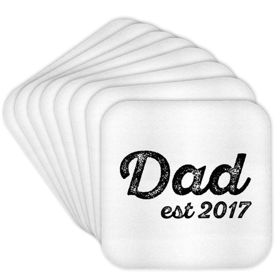 3drose, Dad Established 2017 Distressed Cursive Lettering on White Background., Set of 8 Coasters - Cork