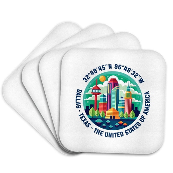 3drose, Dallas, Texas, the United States of America, Coordinates. Art Gift, Set of 4 Coasters - Cork