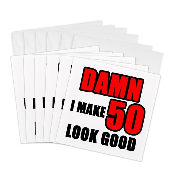 3drose, Damn I Make 50 Look Good Red, 6 Greeting Cards with Envelopes