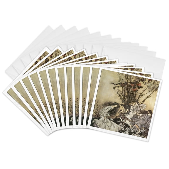 3drose, Dancing with the Fairies, Arthur Rackham Fantasy Fairy Painting, 12 Greeting Cards with Envelopes
