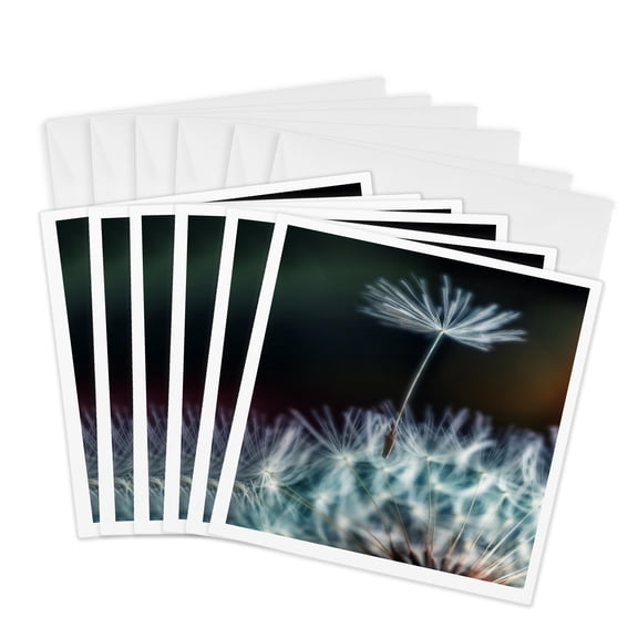 3drose, Dandelion Seed in Wind Close Up, 6 Greeting Cards with Envelopes