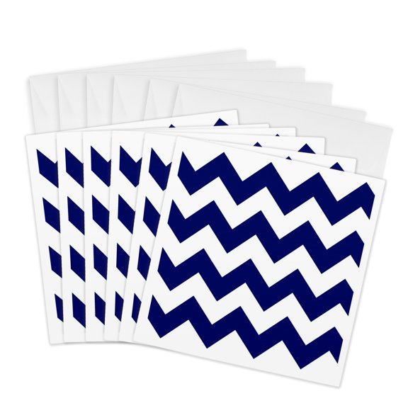 3drose, Dark Blue and White Chevron Pattern, 6 Greeting Cards with Envelopes
