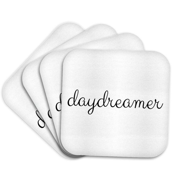 3drose, Daydreamer Written in Cursive in Black Lettering on White Background., Set of 4 Coasters - Soft
