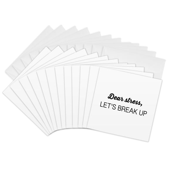 3drose, Dear Stress, Lets Break Up, 12 Greeting Cards with Envelopes