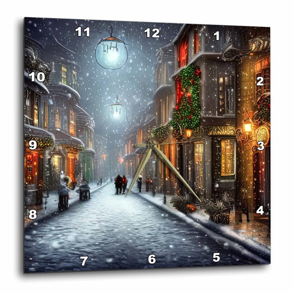 3drose, Decorated Street of a Fairy City in Winter. Christmas Mood. Snowfall, 10x10 Wall Clock