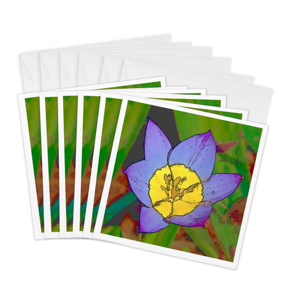 3drose, Decorative Colorful Garden Botanic Plant Blue Purple Flower Abstract, 6 Greeting Cards with Envelopes