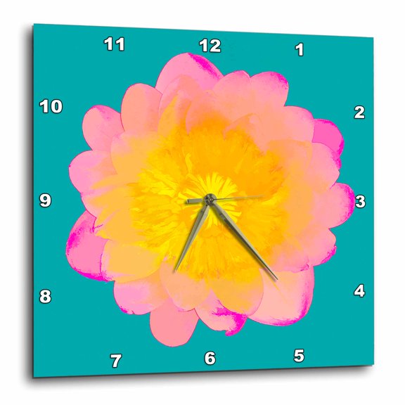 3drose, Decorative Colorful Garden Botanic Plant Water Lily Pink Green Gold Flower Abstract Pastel, 15x15 Wall Clock
