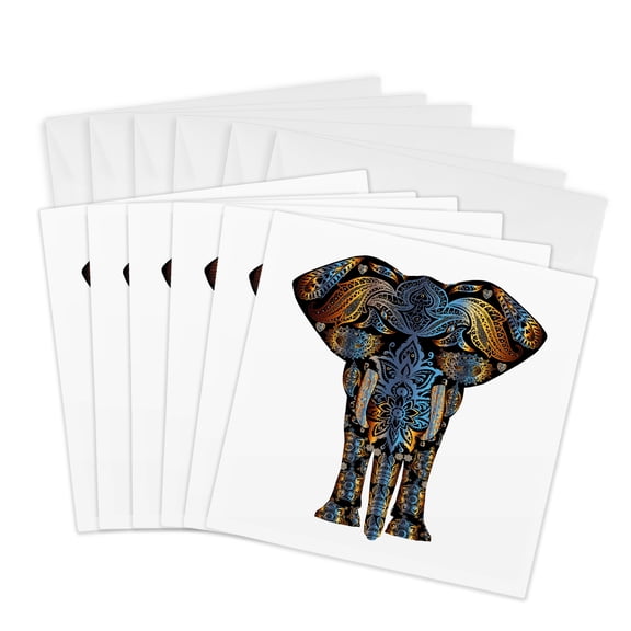 3drose, Decorative India Elephant Colorful, 6 Greeting Cards with Envelopes
