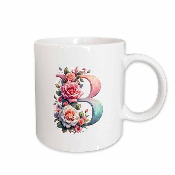 3drose, Decorative Letter B. Floral Monogram, Decorated with Rose Flowers, 11oz Mug