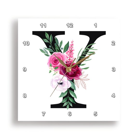 3drose, Decorative Letter Y. Rose Flower Monogram. Superb Personal Art Gift, 15x15 Wall Clock